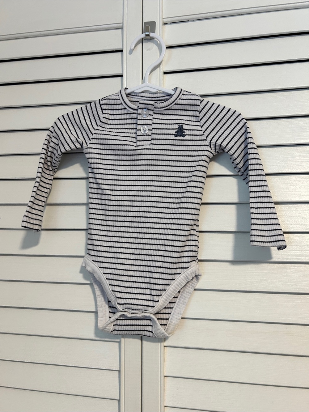 Baby Gap Striped Long-Sleeve Baby One-Piece Bodysuit - White & Navy